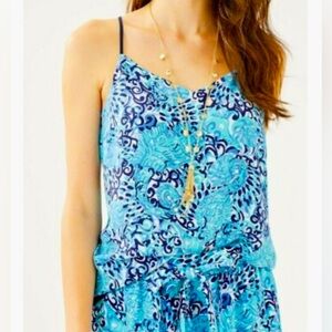 LILLY PULITZER “Light Aqua Spritz” Reversible Spaghetti Strap Blue Paisley Top